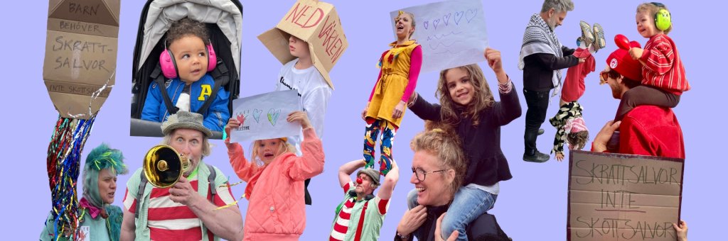 Kollage av bilder med artister och barn