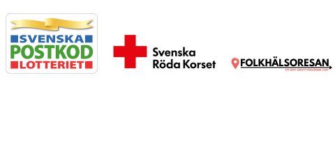 Postkodlotteriets, Röda Korsets och Folkhälsoresans logotyper